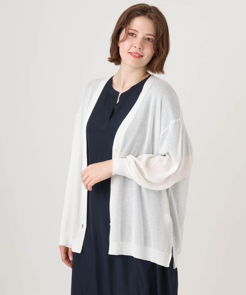 OLCGD07099 eur3(エウルキューブ) 【大きいサイズ/接触冷感】Vネックシア―カーディガン ホワイト