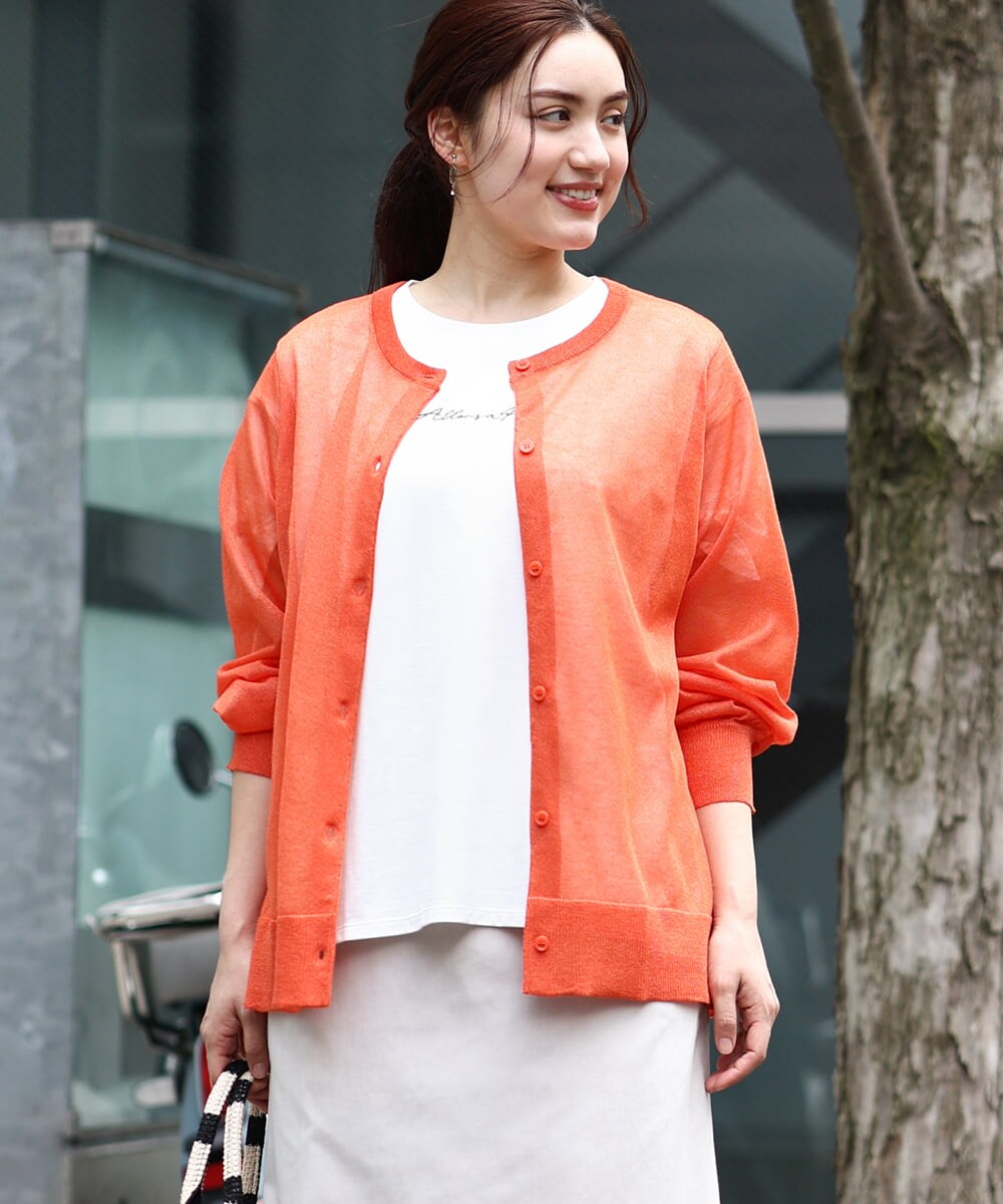 OLCGV09069 eur3(エウルキューブ) 【大きいサイズ/a.v.v×eur3】2WAYシアーカーディガン オレンジ(15)