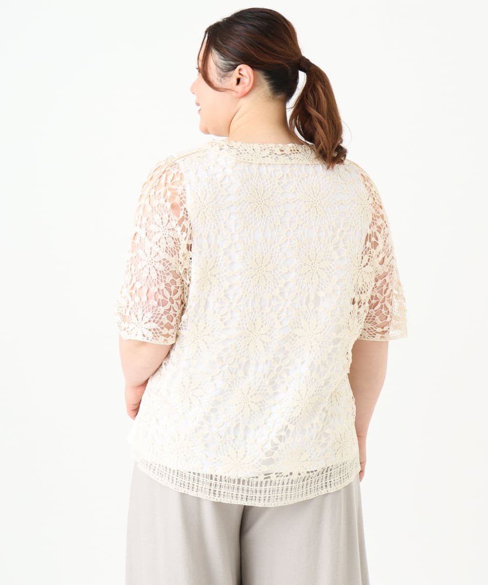 OLCGV10129 eur3(エウルキューブ) 【大きいサイズ】クロシェ風カーディガン アイボリー(80)