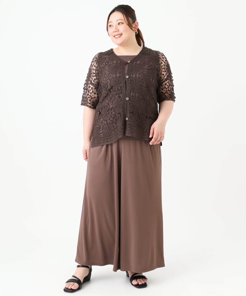 OLCGV10129 eur3(エウルキューブ) 【大きいサイズ】クロシェ風カーディガン ブラウン(87)