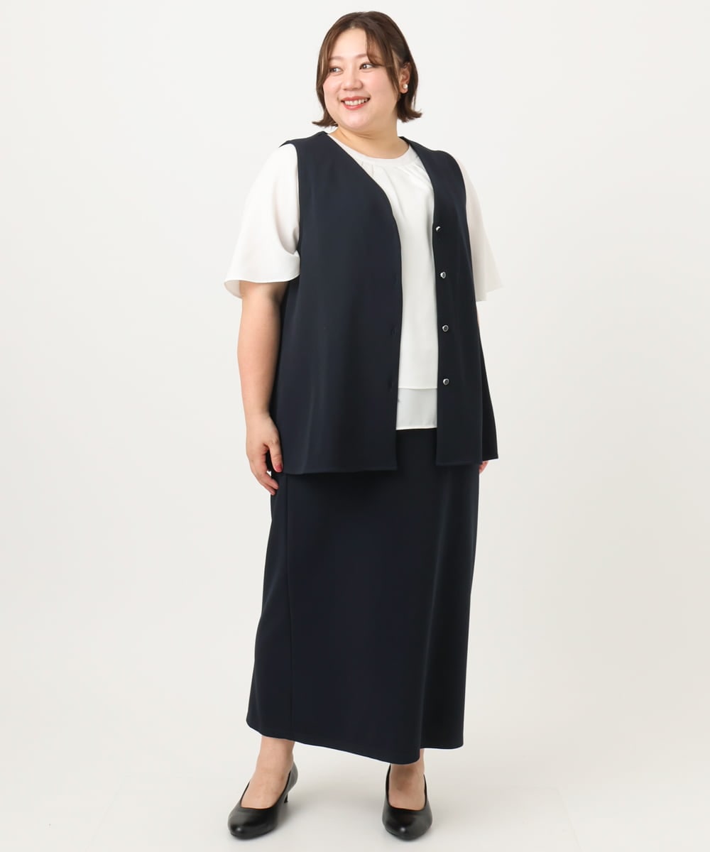 OLCIA26119 eur3(エウルキューブ) 【大きいサイズ/セットアップ対応】Vネックバックフレアベスト ネイビー(57)