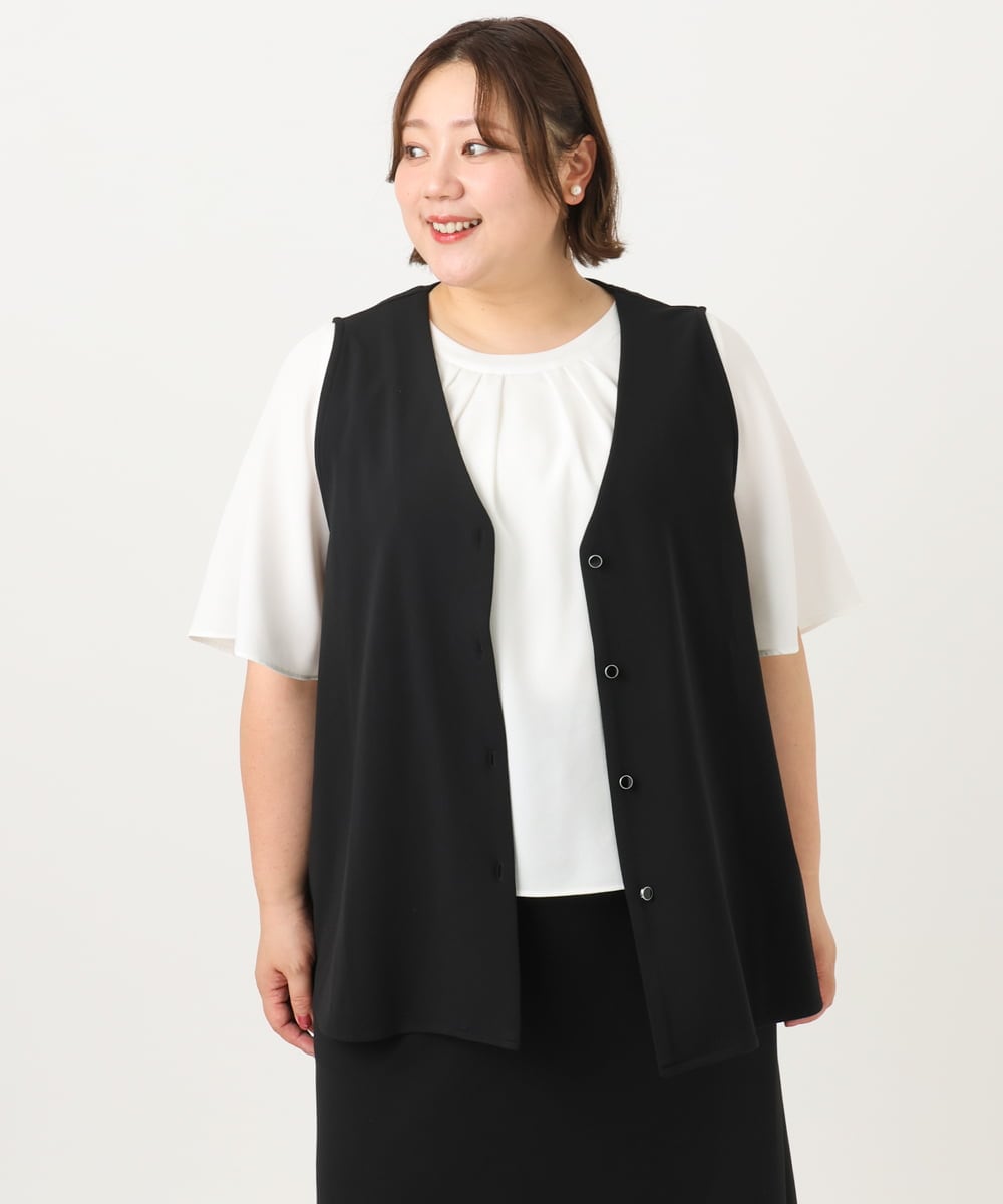 OLCIA26119 eur3(エウルキューブ) 【大きいサイズ/セットアップ対応】Vネックバックフレアベスト ブラック(94)