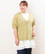 OLCIS19080 eur3(エウルキューブ) 【大きいサイズ/接触冷感】洗える5分袖カーディガン ライトグリーン(30)