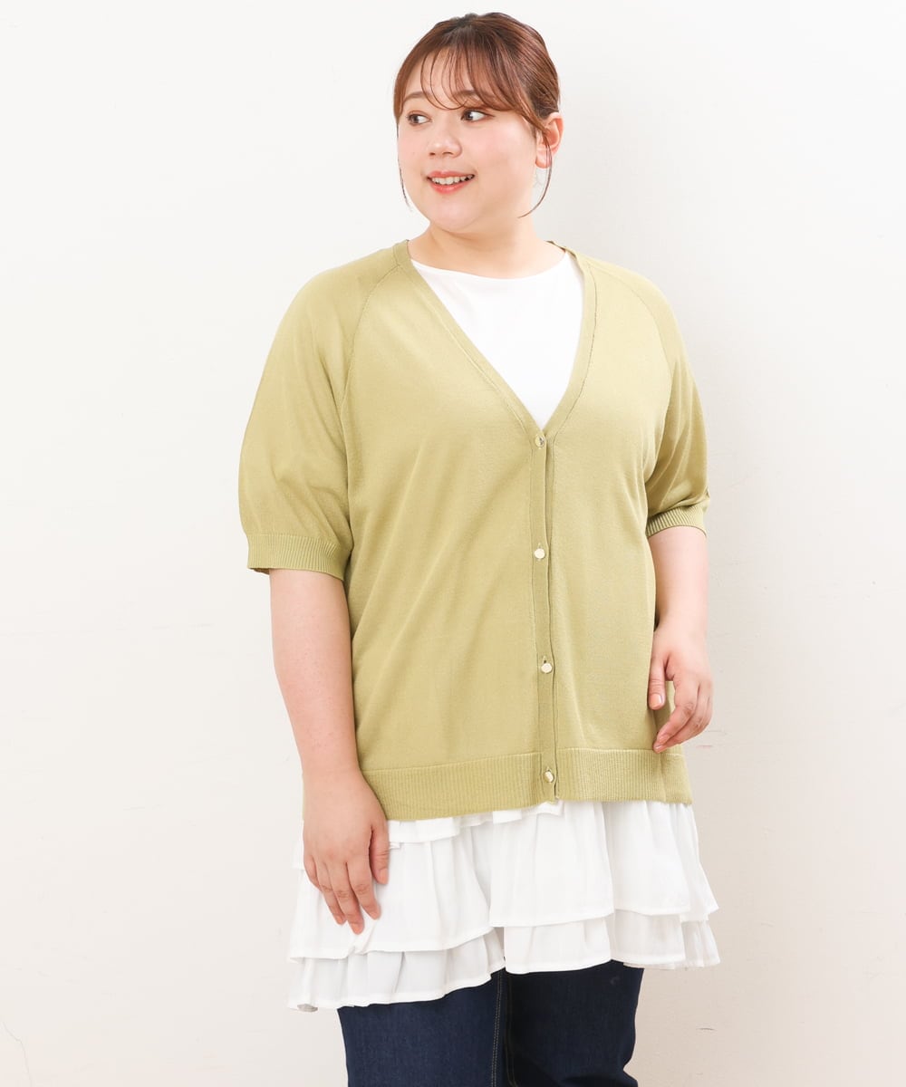 OLCIS19080 eur3(エウルキューブ) 【大きいサイズ/接触冷感】洗える5分袖カーディガン ライトグリーン(30)