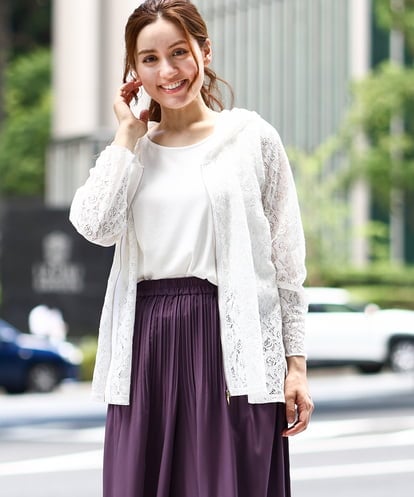 OLCJA01119 eur3 【大きいサイズ】レースジップアップフーディー