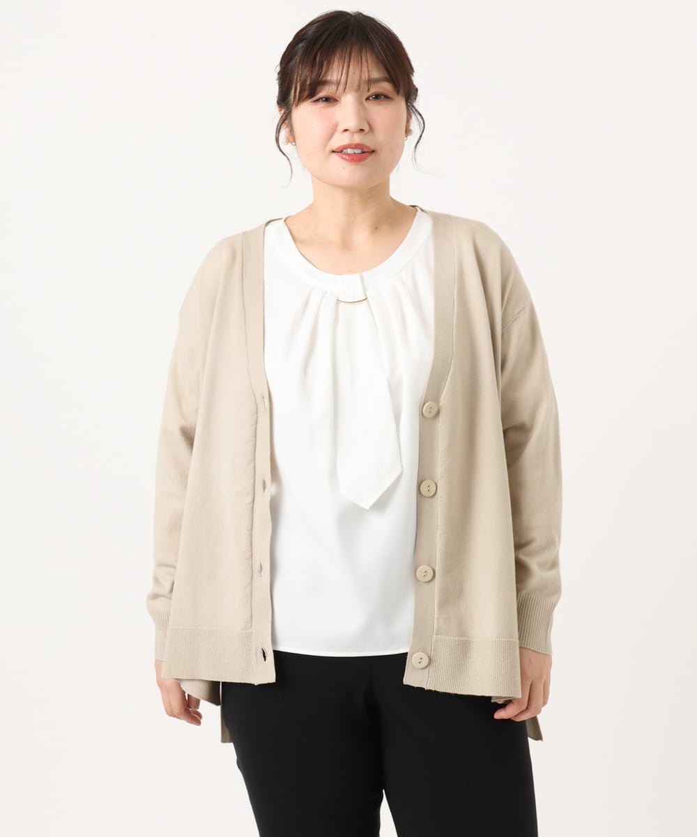 OLCKA05099 eur3(エウルキューブ) 【大きいサイズ/洗える】Vネックカーディガン グレージュ(89)