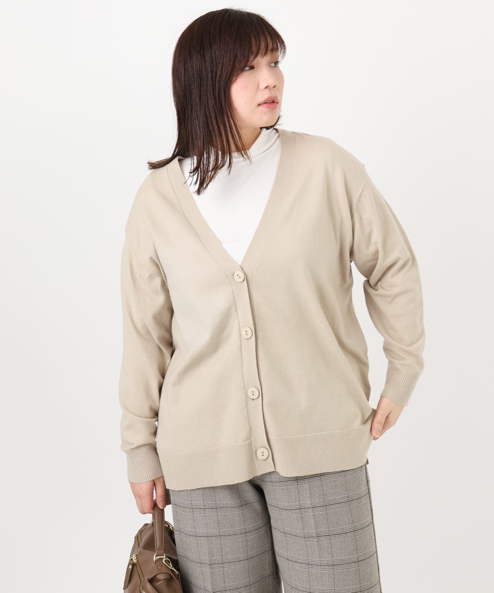 OLCKA05099 eur3(エウルキューブ) 【大きいサイズ/洗える】Vネックカーディガン グレージュ(89)