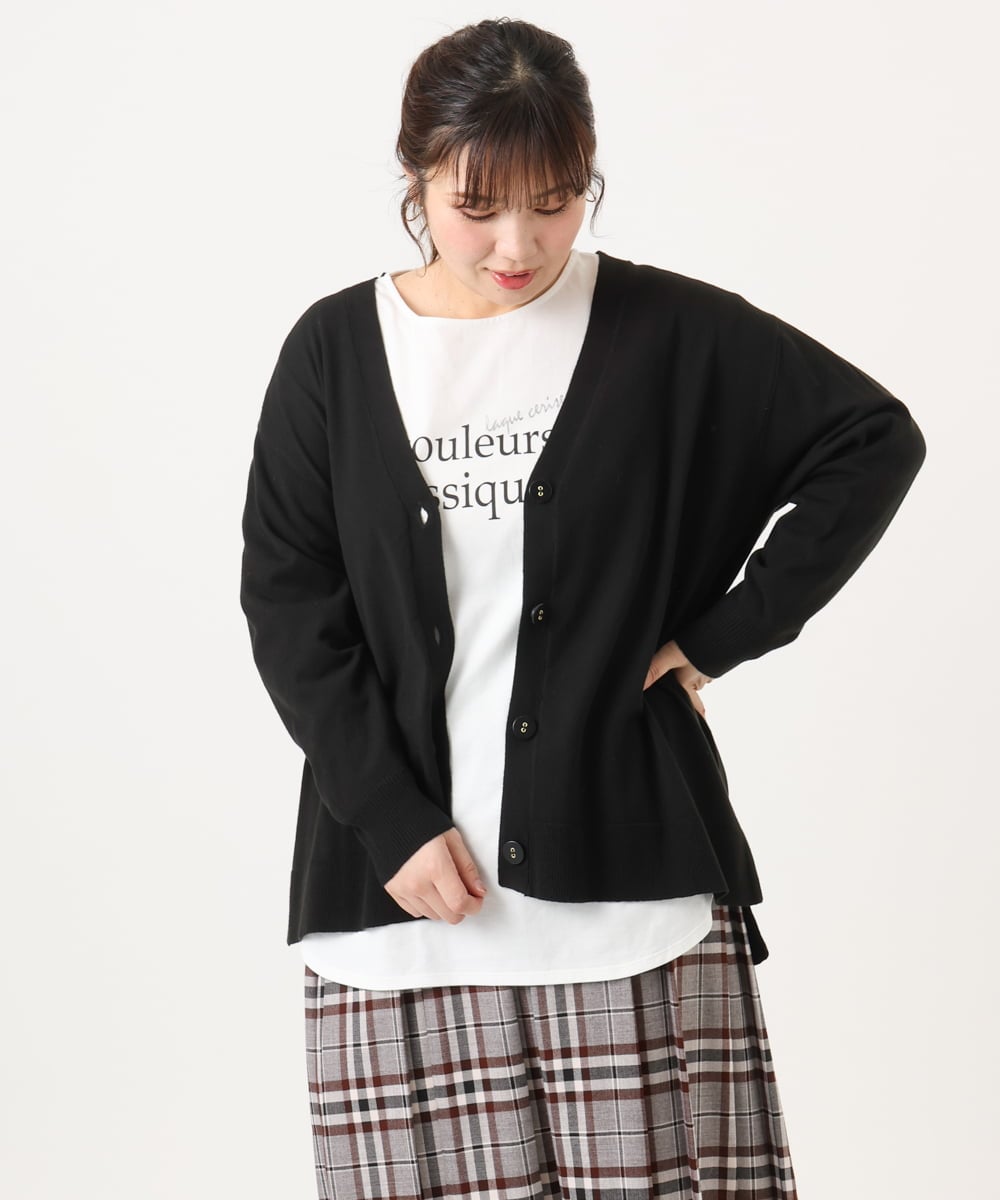 OLCKA05099 eur3(エウルキューブ) 【大きいサイズ/洗える】Vネックカーディガン ブラック(94)