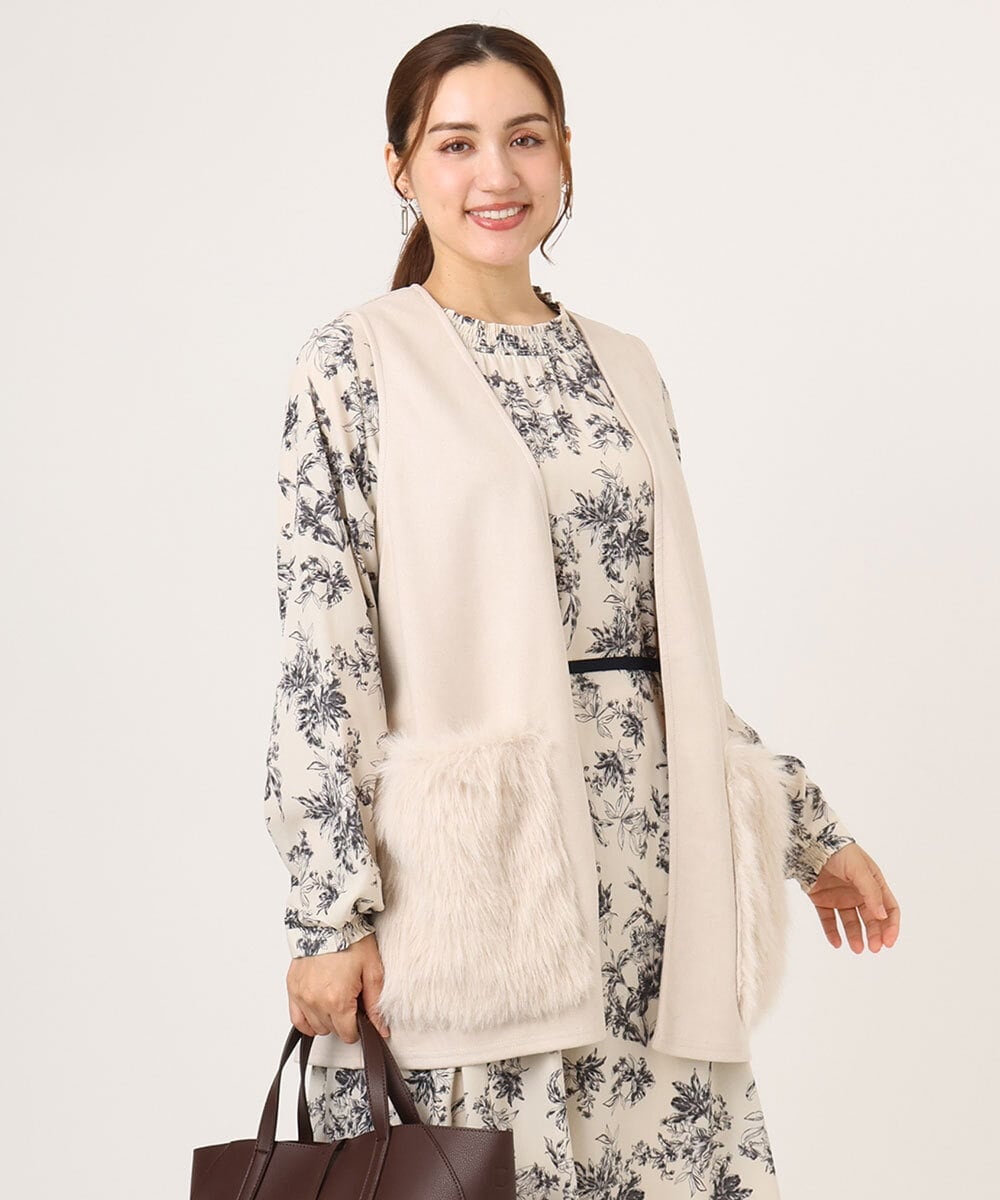 OLCKA07099 eur3(エウルキューブ) 【大きいサイズ】ファーポケットベスト アイボリー(80)
