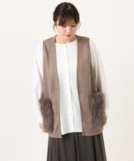 OLCKA07099 eur3(エウルキューブ) 【大きいサイズ】ファーポケットベスト モカ(84)