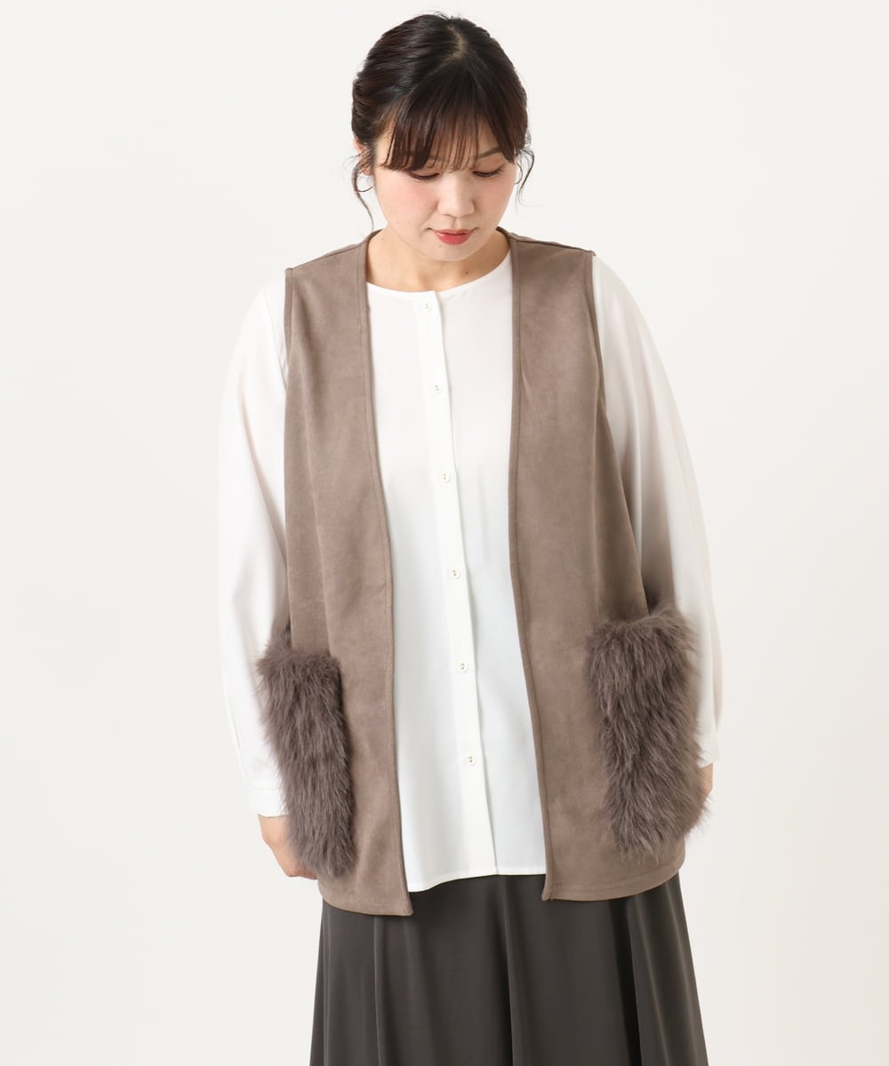 OLCKA07099 eur3(エウルキューブ) 【大きいサイズ】ファーポケットベスト モカ(84)