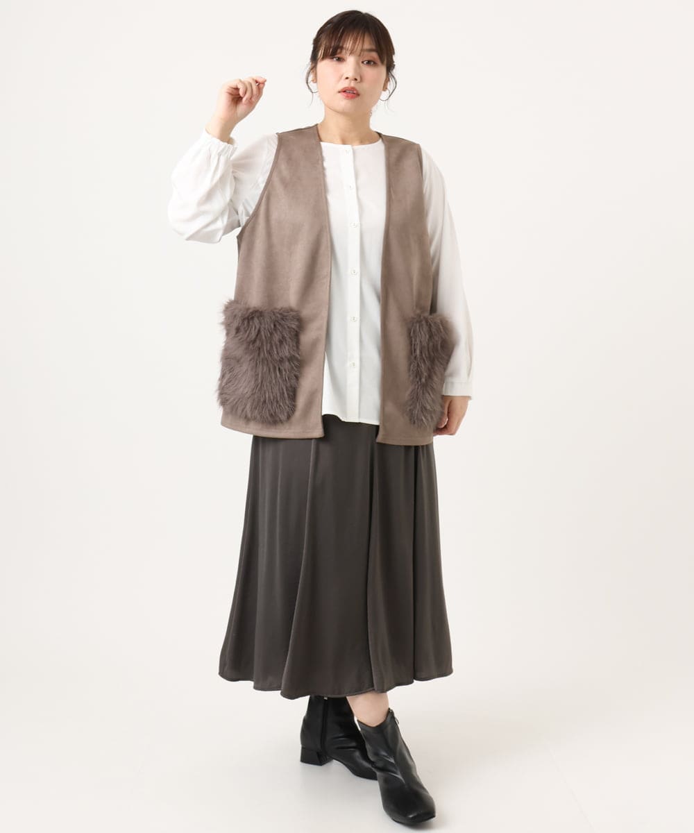 OLCKA07099 eur3(エウルキューブ) 【大きいサイズ】ファーポケットベスト モカ(84)
