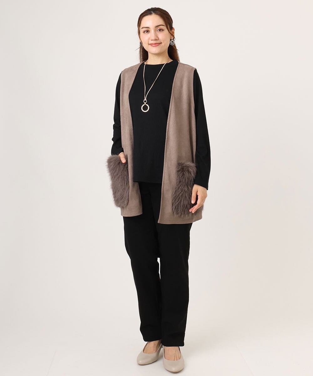OLCKA07099 eur3(エウルキューブ) 【大きいサイズ】ファーポケットベスト モカ(84)