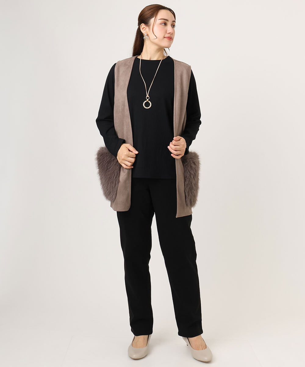 OLCKA07099 eur3(エウルキューブ) 【大きいサイズ】ファーポケットベスト モカ(84)
