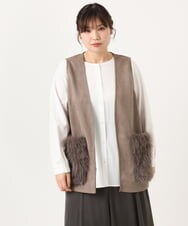 OLCKA07099 eur3(エウルキューブ) 【大きいサイズ】ファーポケットベスト モカ(84)