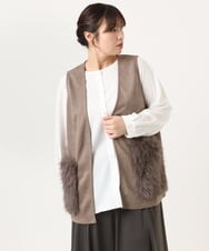 OLCKA07099 eur3(エウルキューブ) 【大きいサイズ】ファーポケットベスト モカ(84)
