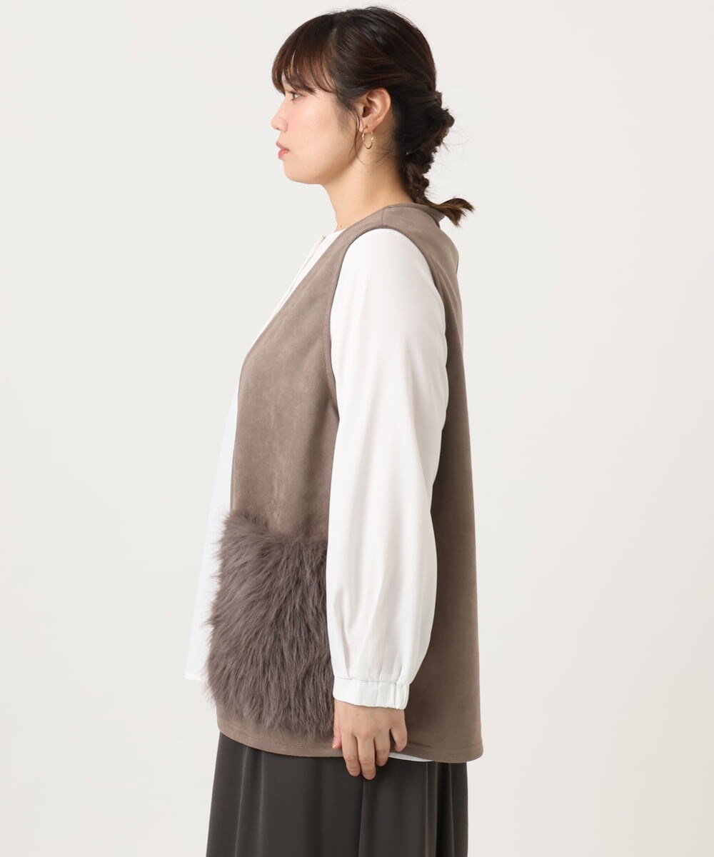 OLCKA07099 eur3(エウルキューブ) 【大きいサイズ】ファーポケットベスト モカ(84)