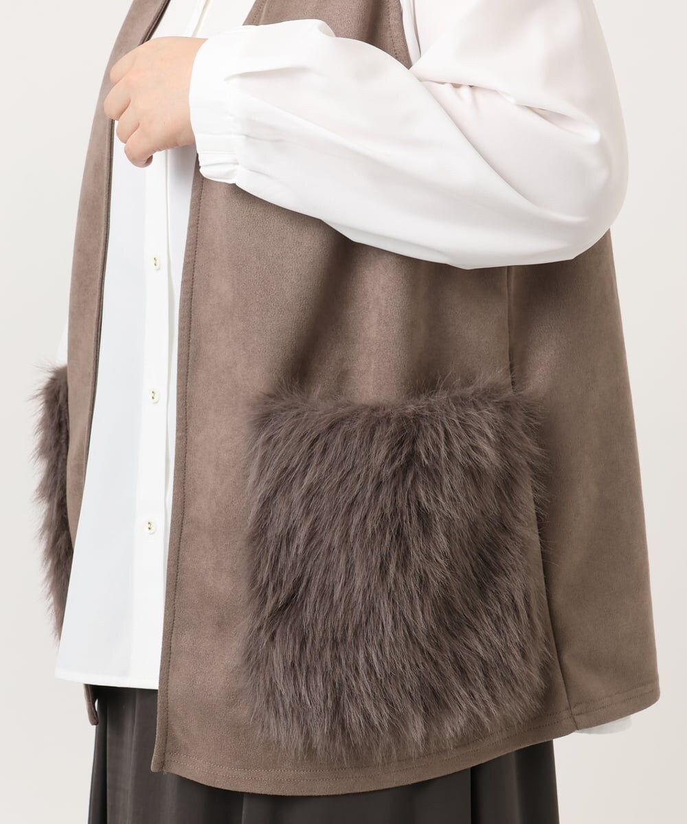 OLCKA07099 eur3(エウルキューブ) 【大きいサイズ】ファーポケットベスト モカ(84)