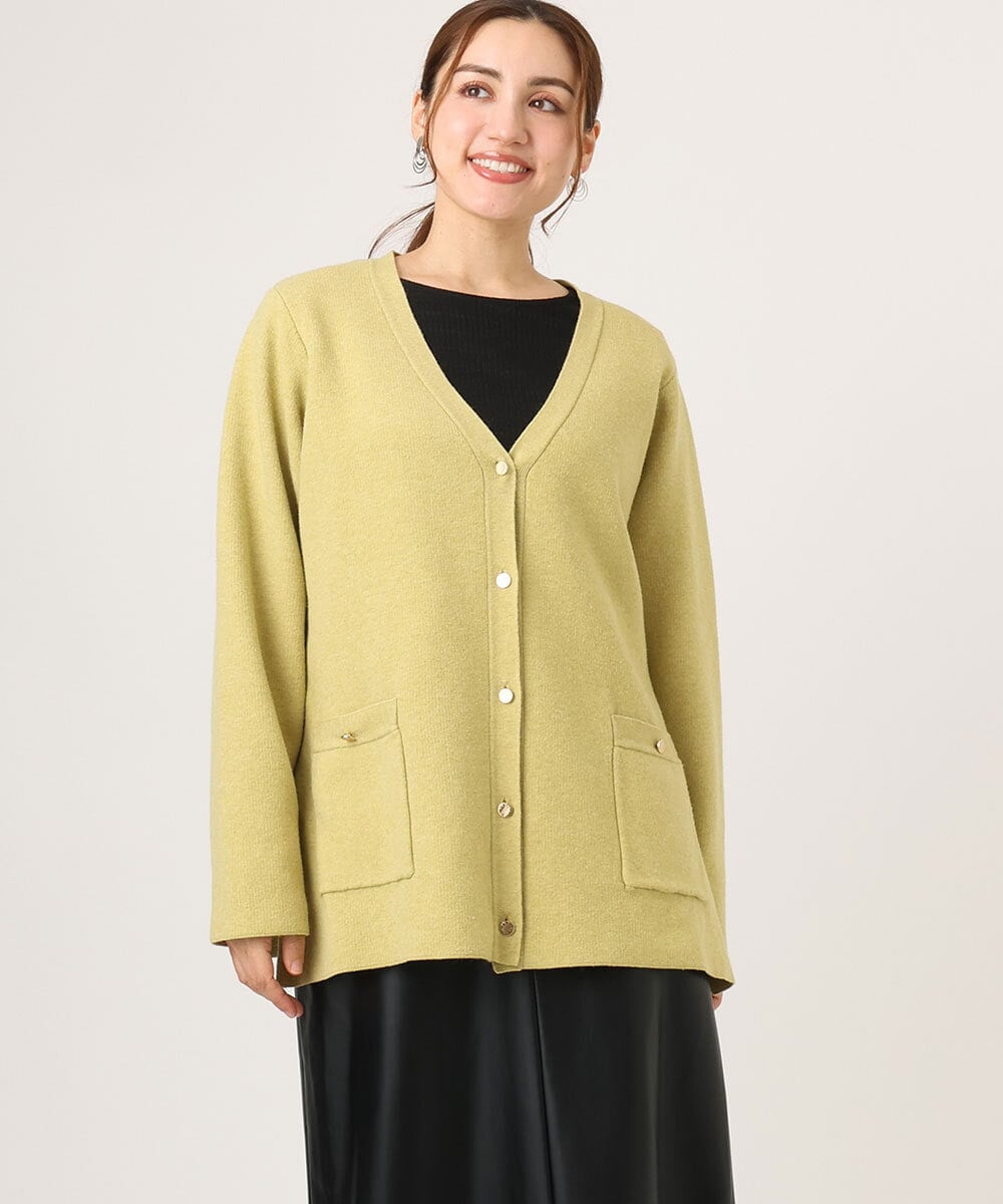 OLCLA08099 eur3(エウルキューブ) 【大きいサイズ】Vネックゴールドボタンカーディガン イエロー(25)