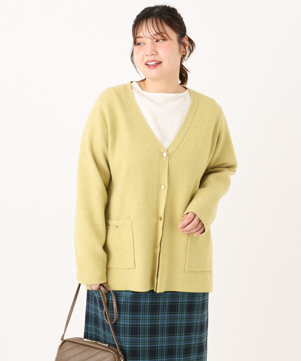 OLCLA08099 eur3(エウルキューブ) 【大きいサイズ】Vネックゴールドボタンカーディガン イエロー(25)