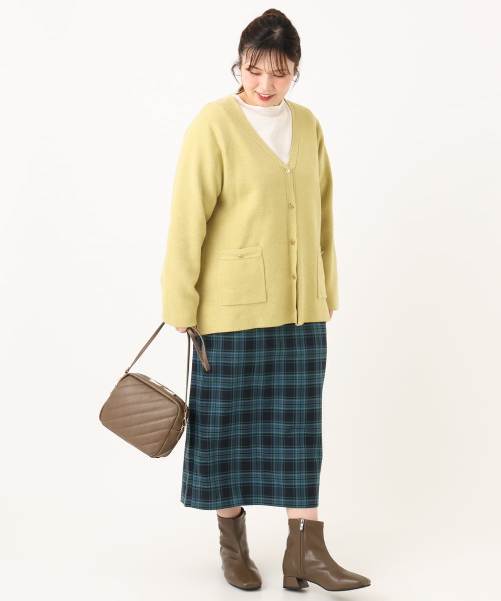 OLCLA08099 eur3(エウルキューブ) 【大きいサイズ】Vネックゴールドボタンカーディガン イエロー(25)