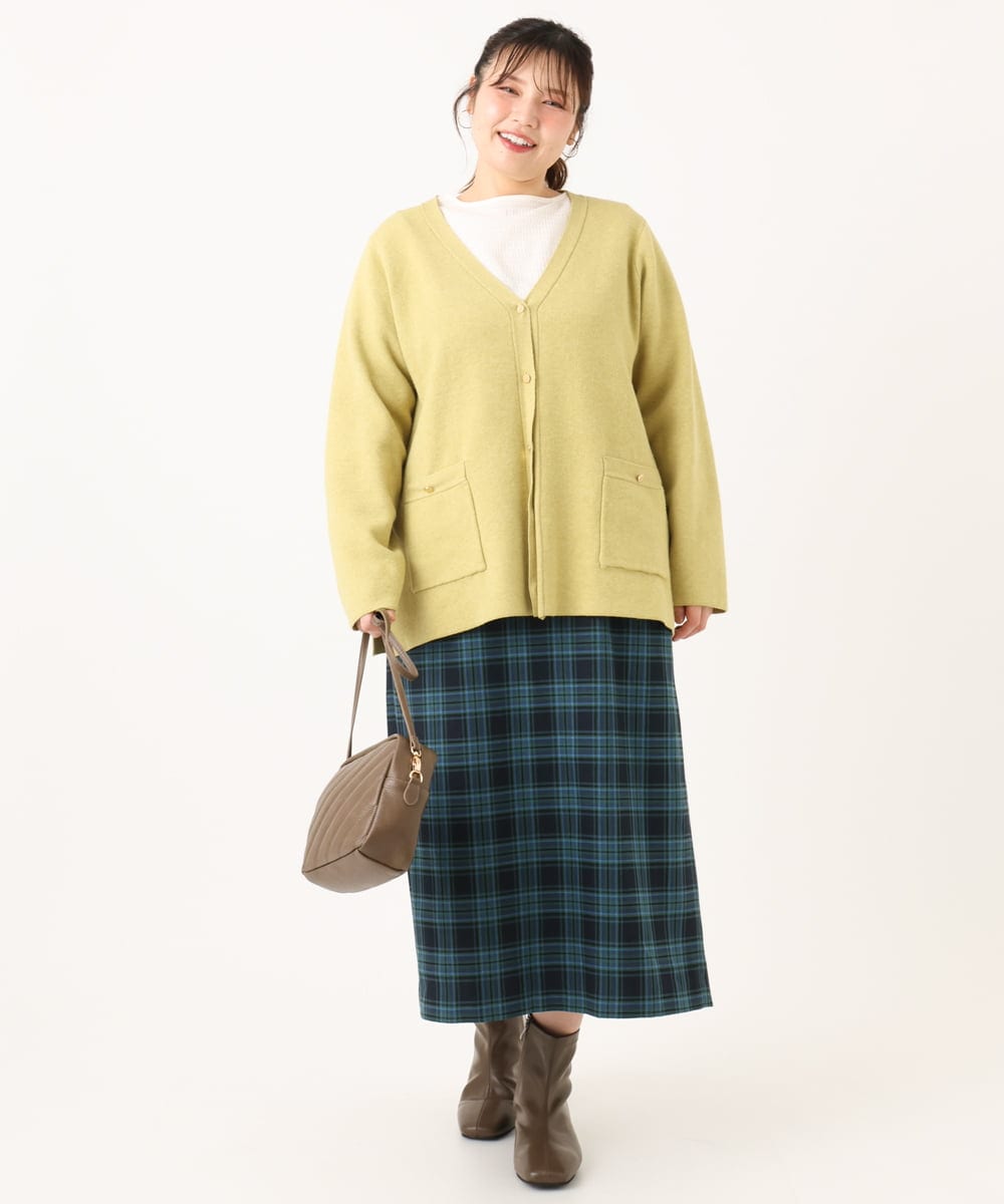 OLCLA08099 eur3(エウルキューブ) 【大きいサイズ】Vネックゴールドボタンカーディガン イエロー(25)