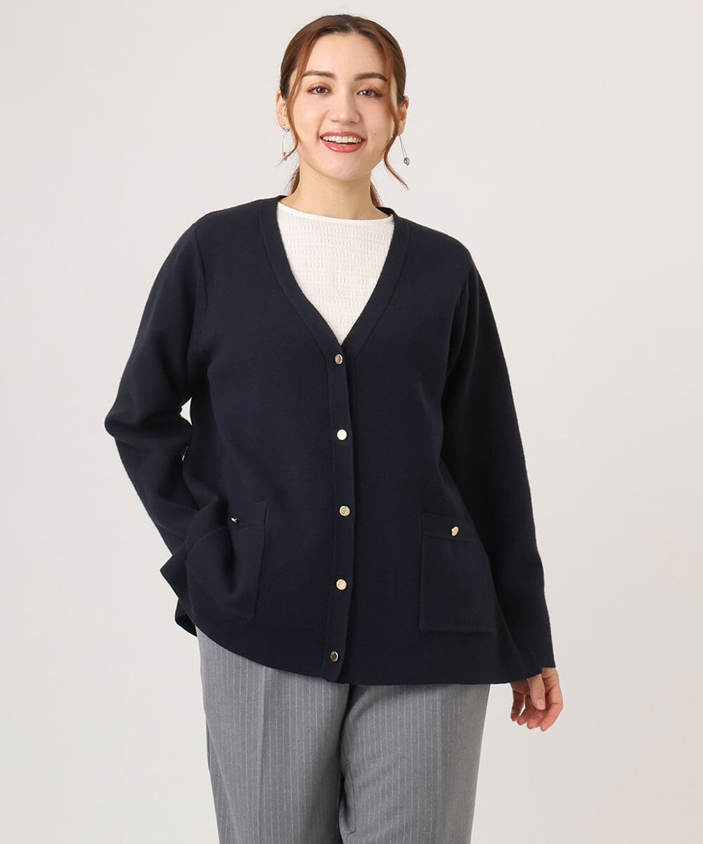OLCLA08099 eur3(エウルキューブ) 【大きいサイズ】Vネックゴールドボタンカーディガン ネイビー(57)