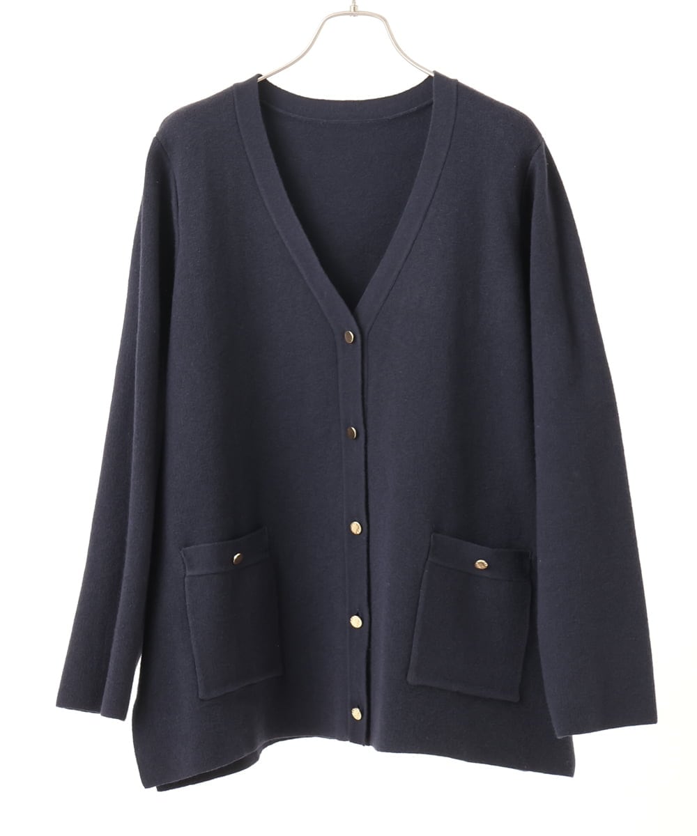 OLCLA08099 eur3(エウルキューブ) 【大きいサイズ】Vネックゴールドボタンカーディガン ネイビー(57)