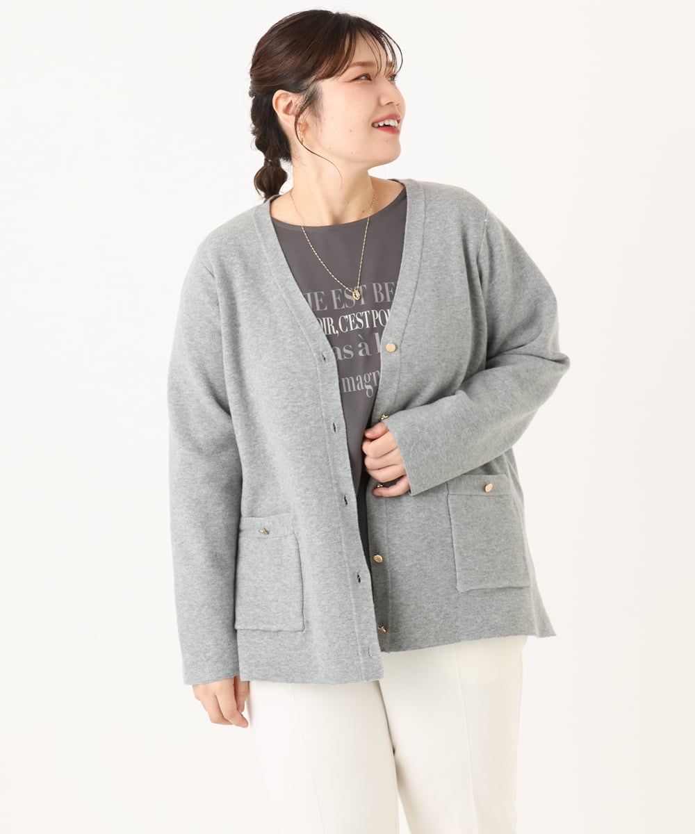 OLCLA08099 eur3(エウルキューブ) 【大きいサイズ】Vネックゴールドボタンカーディガン グレー(92)