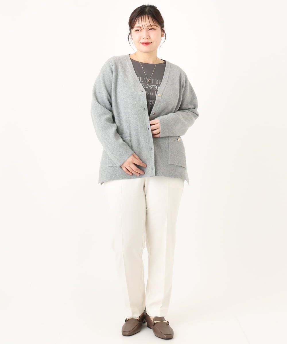 OLCLA08099 eur3(エウルキューブ) 【大きいサイズ】Vネックゴールドボタンカーディガン グレー(92)
