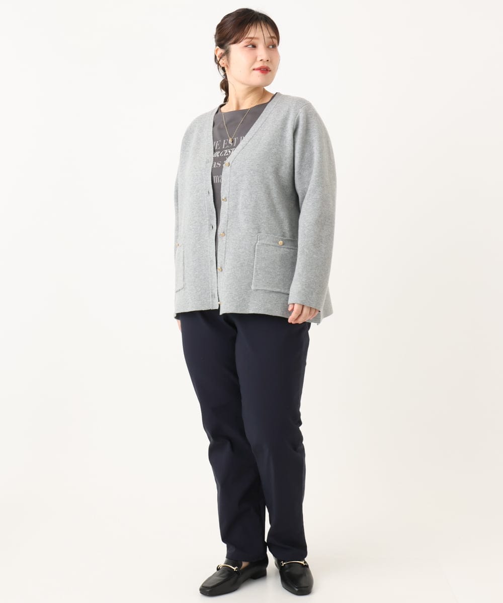OLCLA08099 eur3(エウルキューブ) 【大きいサイズ】Vネックゴールドボタンカーディガン グレー(92)