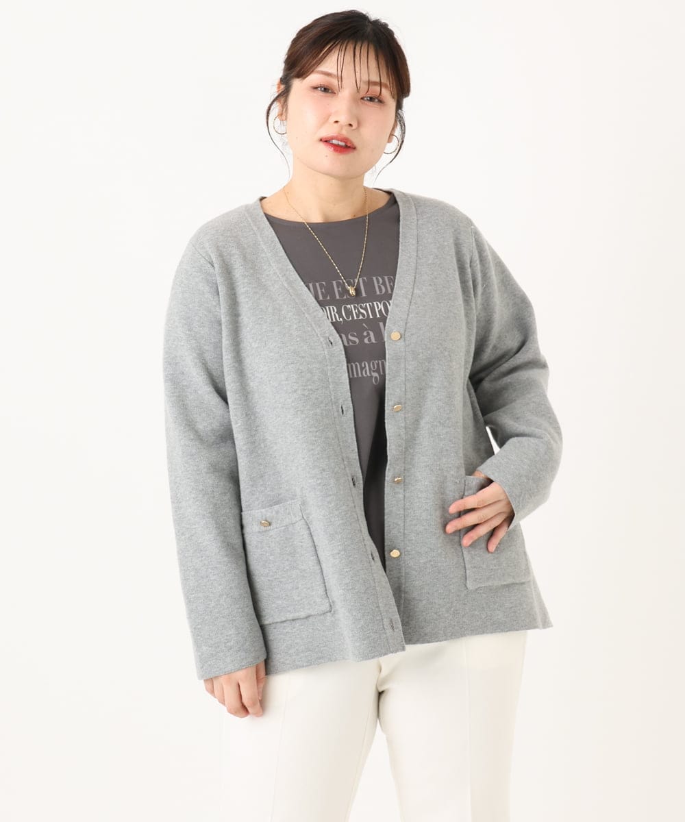 OLCLA08099 eur3(エウルキューブ) 【大きいサイズ】Vネックゴールドボタンカーディガン グレー(92)