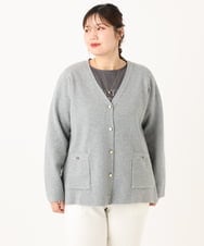 OLCLA08099 eur3(エウルキューブ) 【大きいサイズ】Vネックゴールドボタンカーディガン グレー(92)