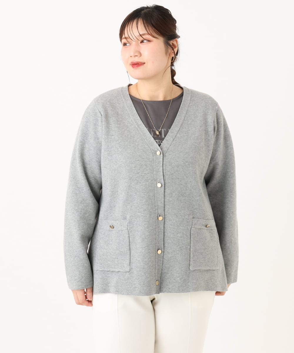 OLCLA08099 eur3(エウルキューブ) 【大きいサイズ】Vネックゴールドボタンカーディガン グレー(92)