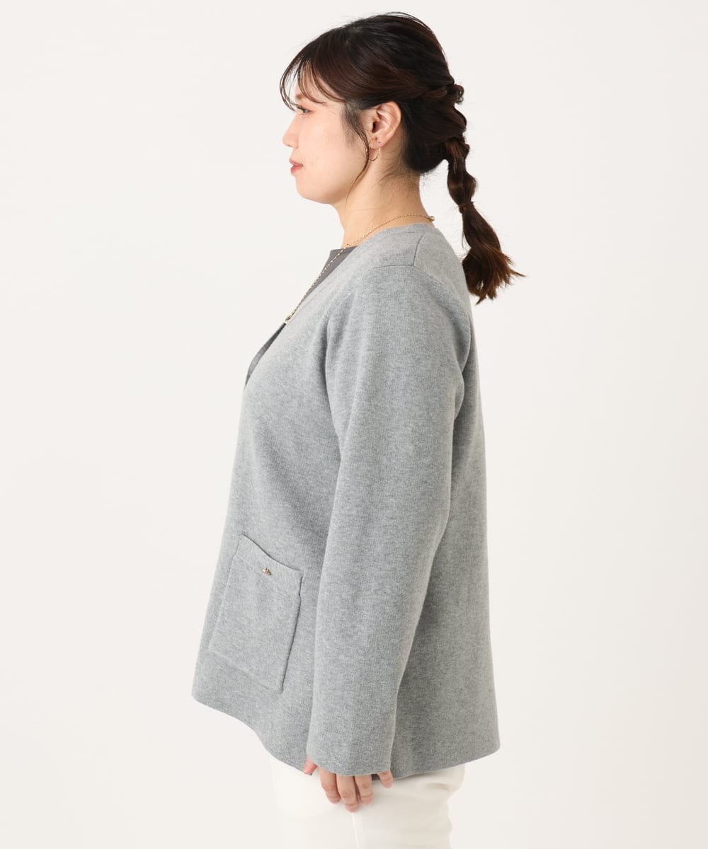 OLCLA08099 eur3(エウルキューブ) 【大きいサイズ】Vネックゴールドボタンカーディガン グレー(92)