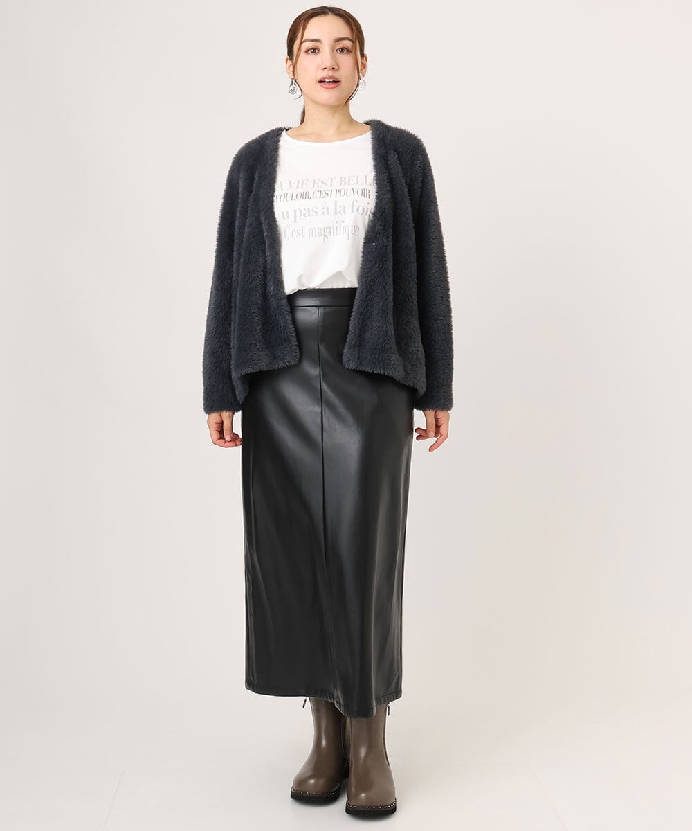 OLCLA09119 eur3(エウルキューブ) 【大きいサイズ】フラッフィージャケット ダークグレー(93)