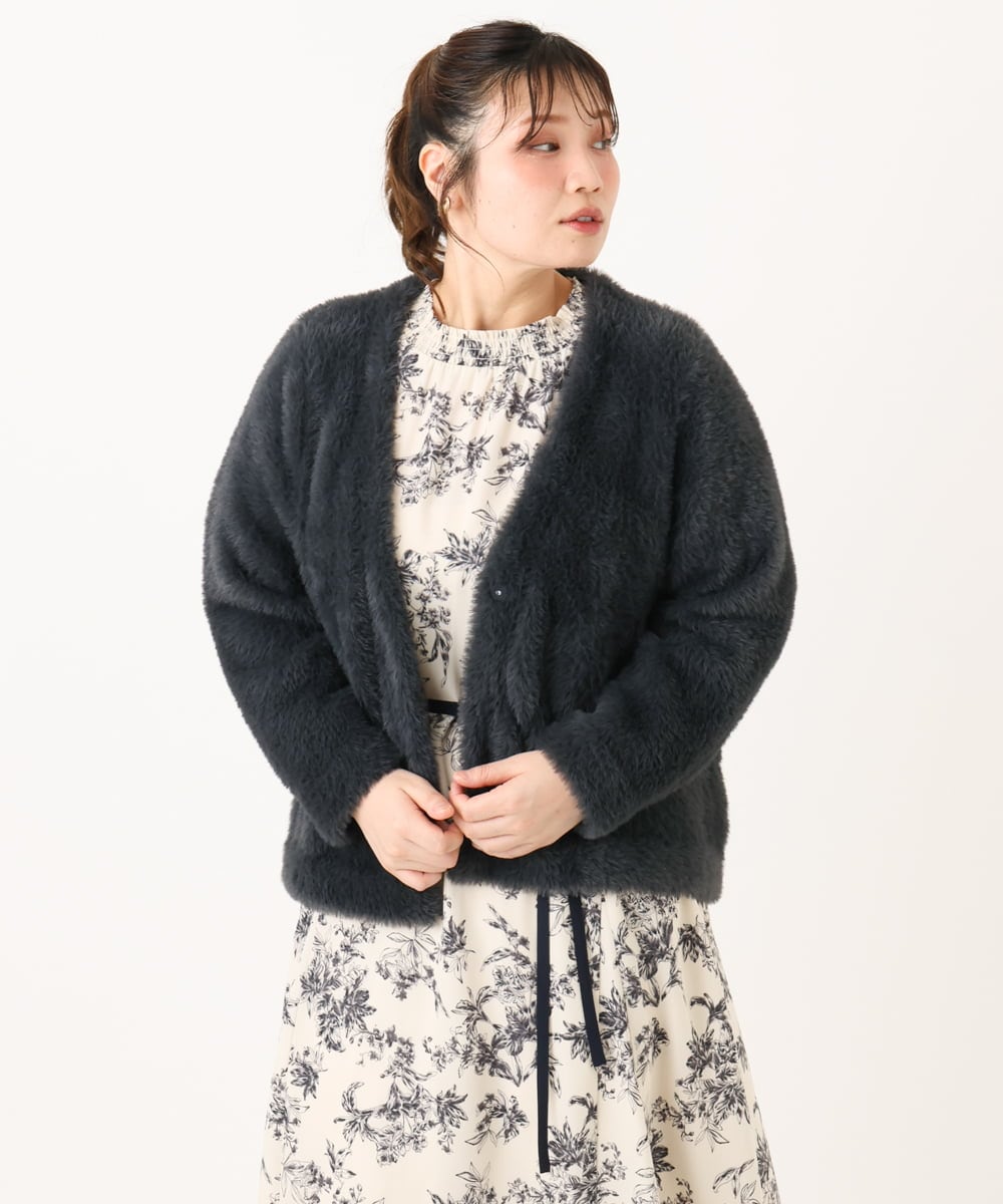 OLCLA09119 eur3(エウルキューブ) 【大きいサイズ】フラッフィージャケット ダークグレー(93)