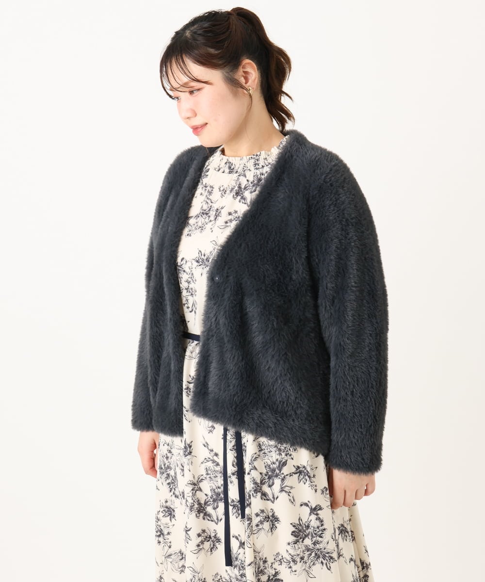 OLCLA09119 eur3(エウルキューブ) 【大きいサイズ】フラッフィージャケット ダークグレー(93)