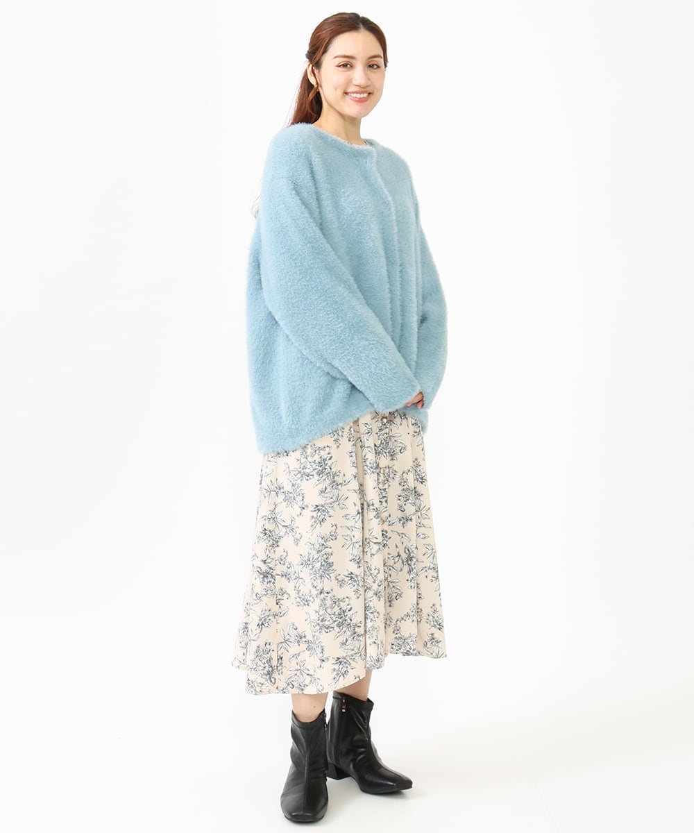 OLCLV02129 eur3(エウルキューブ) 【雑誌掲載】【大きいサイズ】ヘアリーニットジャケット ライトブルー(50)