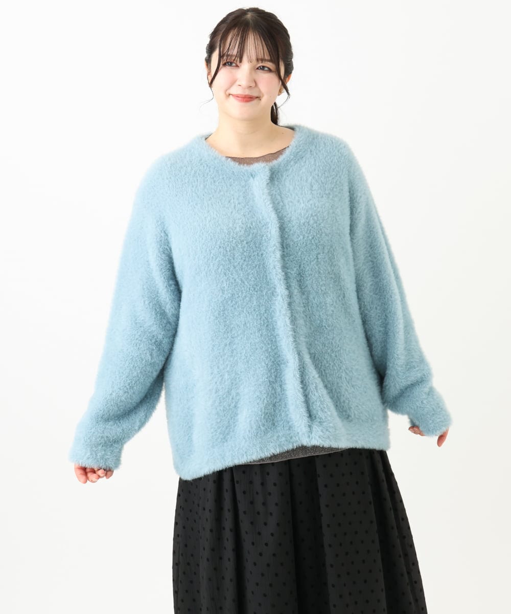 OLCLV02129 eur3(エウルキューブ) 【雑誌掲載】【大きいサイズ】ヘアリーニットジャケット ライトブルー(50)