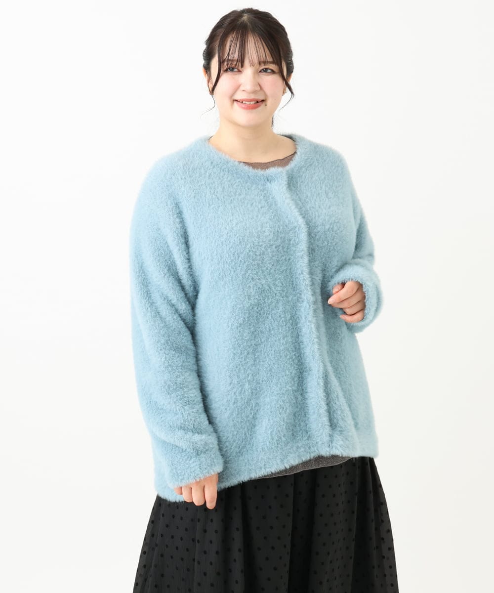 OLCLV02129 eur3(エウルキューブ) 【雑誌掲載】【大きいサイズ】ヘアリーニットジャケット ライトブルー(50)