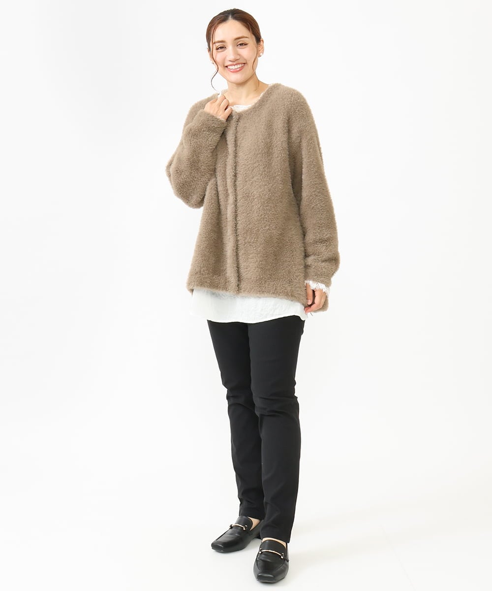 OLCLV02129 eur3(エウルキューブ) 【雑誌掲載】【大きいサイズ】ヘアリーニットジャケット モカ(84)