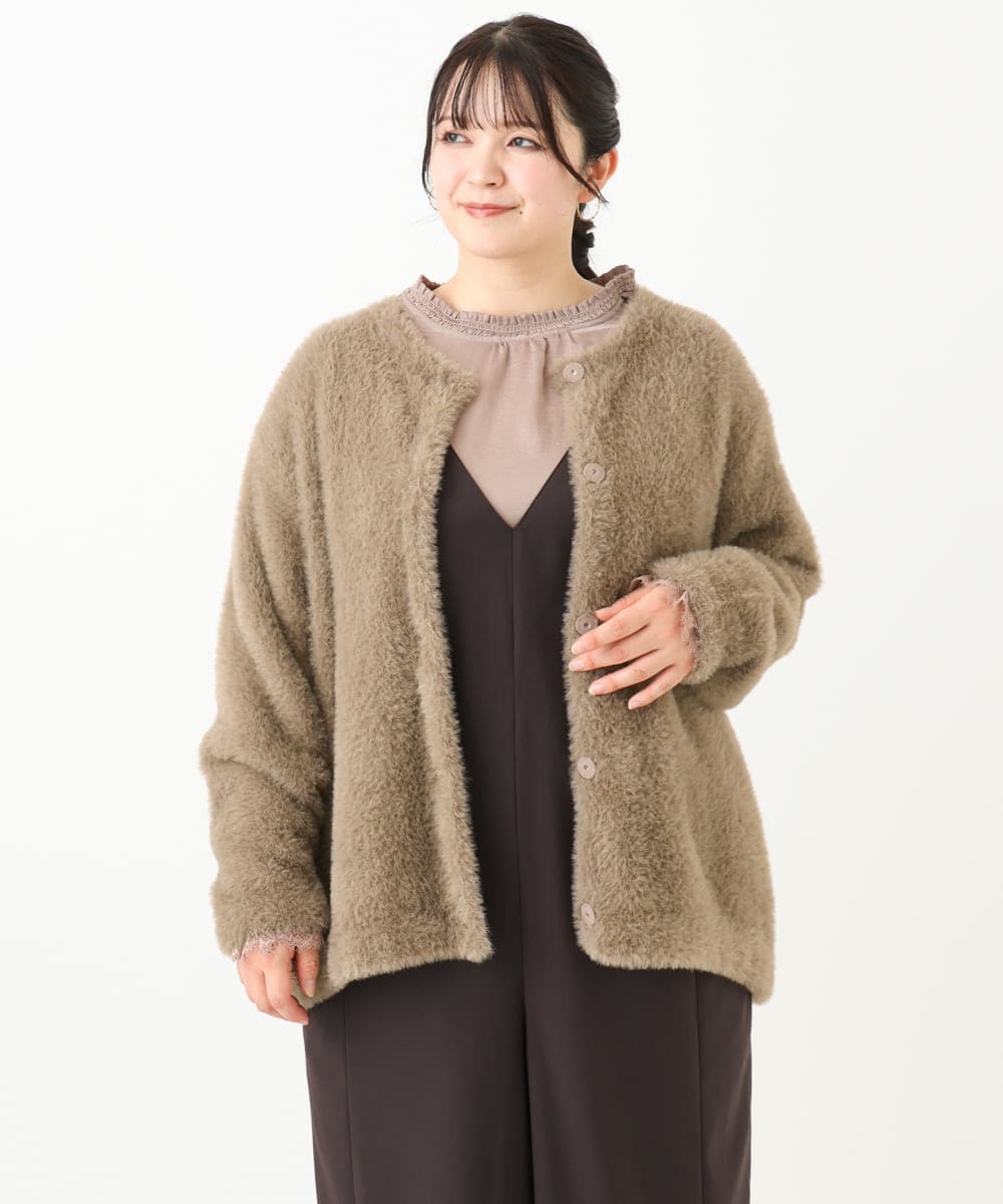 OLCLV02129 eur3(エウルキューブ) 【雑誌掲載】【大きいサイズ】ヘアリーニットジャケット モカ(84)