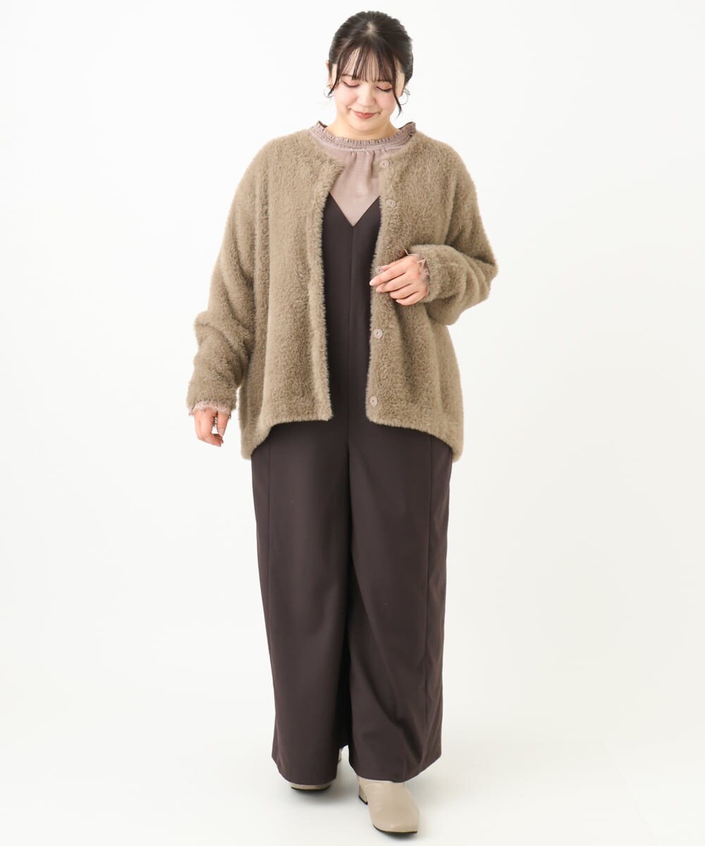 OLCLV02129 eur3(エウルキューブ) 【雑誌掲載】【大きいサイズ】ヘアリーニットジャケット モカ(84)