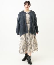 OLCLV02129 eur3(エウルキューブ) 【雑誌掲載】【大きいサイズ】ヘアリーニットジャケット ダークグレー(93)