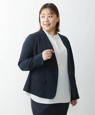 OLDDS02170 eur3(エウルキューブ) 【大きいサイズ/11号サイズあり/B-move JK】Wクロスストレッチノーカラージャケット ネイビー(57)