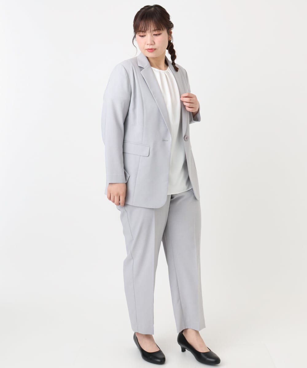 OLDHA05189 eur3(エウルキューブ) 【大きいサイズ/11号サイズあり/セットアップ対応】接触冷感ストレッチテーラードジャケット ライトグレー(91)
