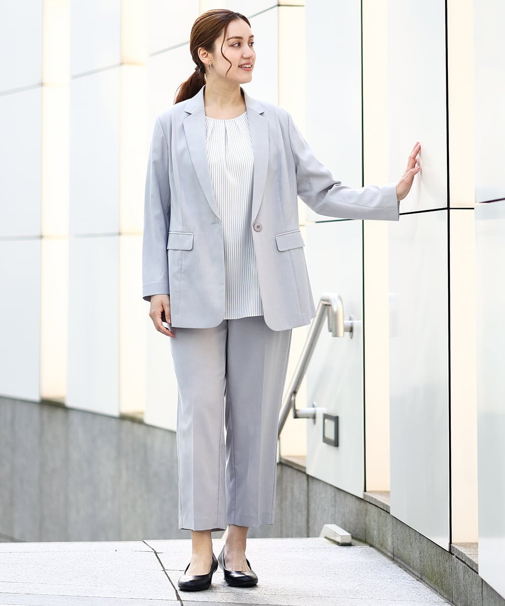 OLDHA05189 eur3(エウルキューブ) 【大きいサイズ/11号サイズあり/セットアップ対応】接触冷感ストレッチテーラードジャケット ライトグレー(91)