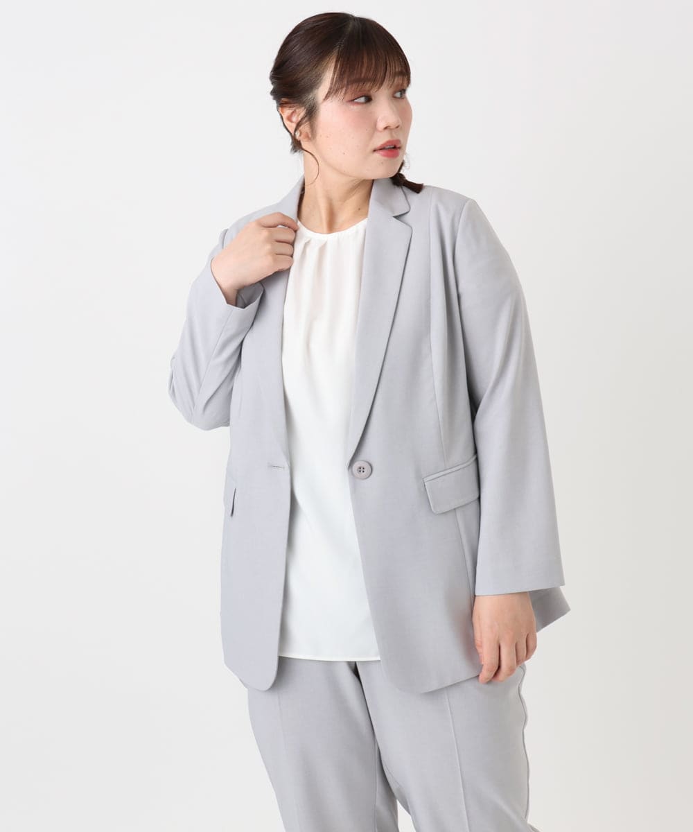 OLDHA05189 eur3(エウルキューブ) 【大きいサイズ/11号サイズあり/セットアップ対応】接触冷感ストレッチテーラードジャケット ライトグレー(91)