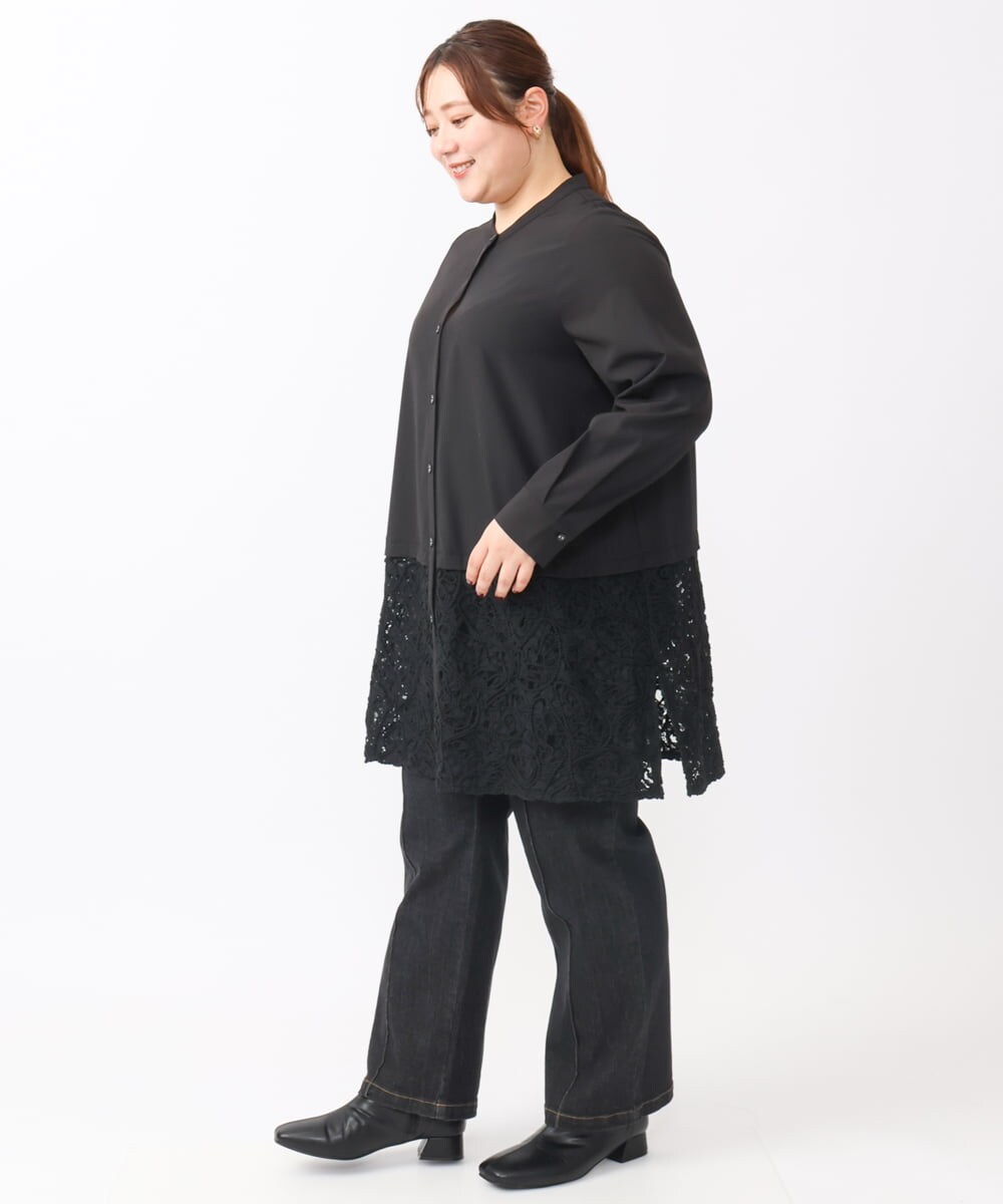 OLEAA13129 eur3(エウルキューブ) 【大きいサイズ】レースコンビシャツチュニック ブラック(94)